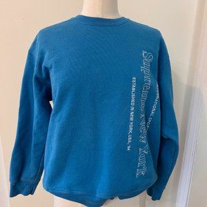 Supreme Side Logo Crewneck Sweatshirt, Blue with White lettering, Medium